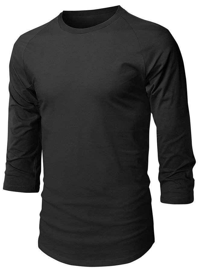 Hat and Beyond Mens Vintage Baseball Raglan 3/4 Sleeve Plain Casual Tee Basic Active T Shirts (X-Large, 1hc08_Black/Black) - Image 1